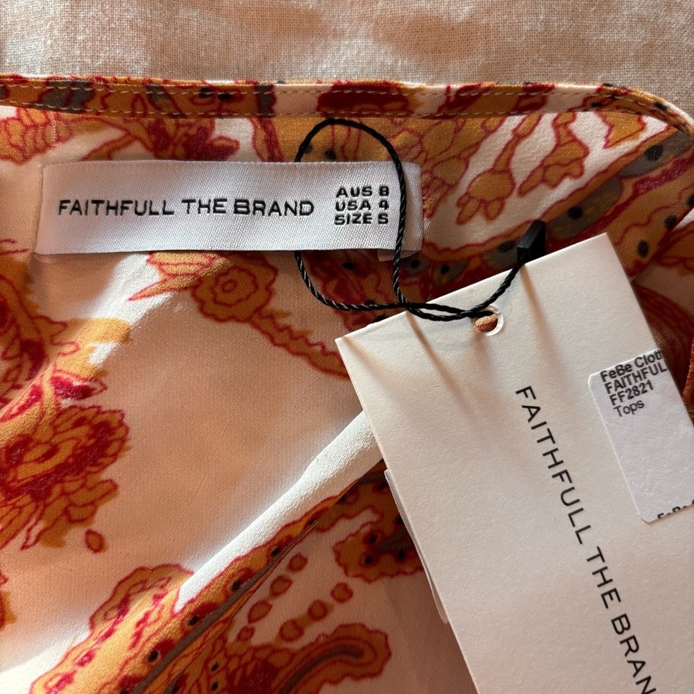 NWT Faithfull the Brand lonica Tie Top in Rayon-georgette,Small,Chic Summer - Picture 7 of 11
